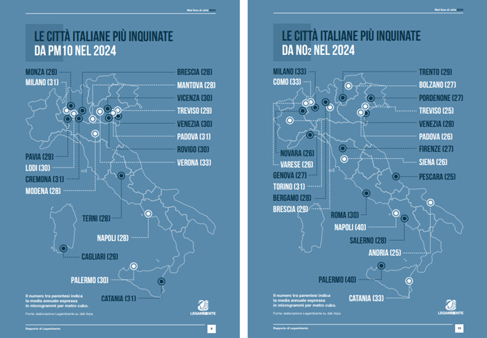 mappa no2 e pm10 mal aria 2025 italia