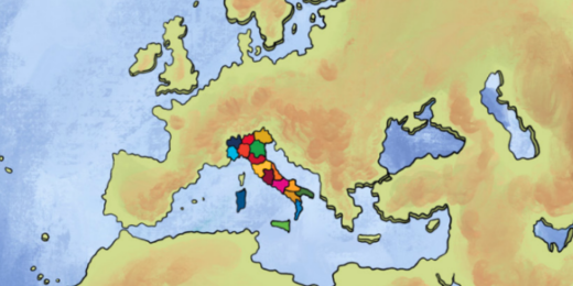 cartina del mondo con italia colorata e suddivisa in regioni