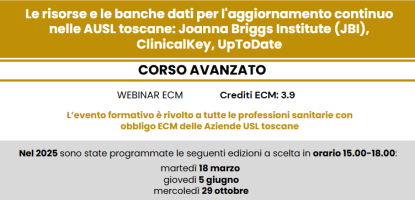 CORSO AVANZATO - Risorse e banche dati per l'aggiornamento continuo nelle AUSL toscane: Joanna Briggs Institute, UpToDate, ClinicalKey
