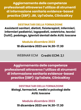 Strumenti di informazione evidence-based practice (EBP) per le professioni sanitarie delle AUSL toscane - Webinar, dicembre 2023