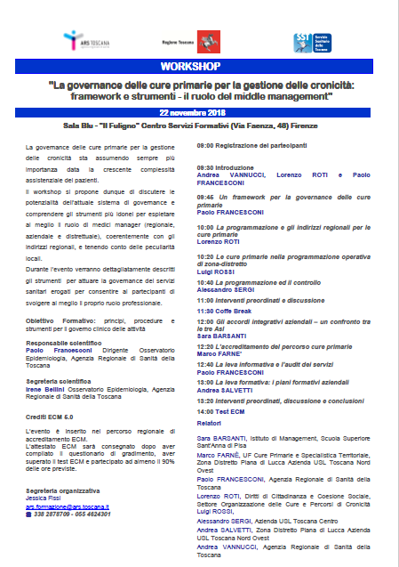 La governance delle cure primarie per la gestione delle cronicità: framework e strumenti. Il ruolo del middle management